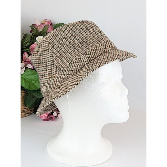 Vintage 1960s Wool Tweed Brown Trilby Hat Sz Small Tweed Fedora Cap Walking Hat - Picture 4 of 8